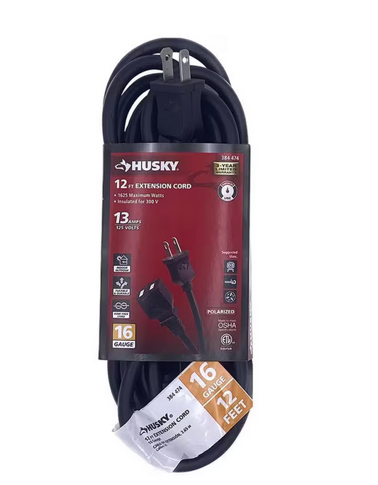 12 ft. 16/2 Medium Duty Indoor/Outdoor Extension Cord, Black - 9384474