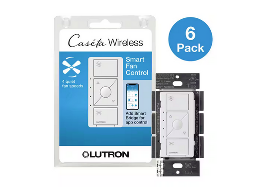 Caseta Smart Fan Speed Control, for Pull Chain Fans, 1.5-Amp/Single Pole, White (PD-FSQN-WH-R-6) (6-Pack)