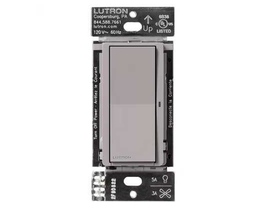 Claro Smart Switch for Caseta, On/Off Control of Lights/Fans, 5-Amp/Neutral Wire Required, Gray (DVRF-5NS-GR) - 91009033161