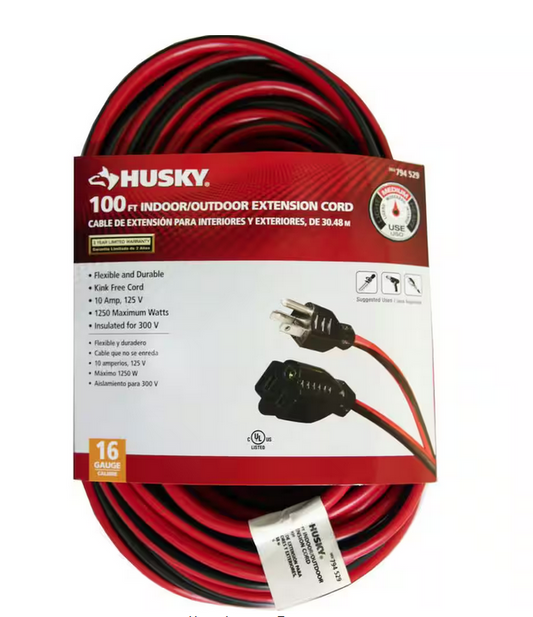 100 ft. 16/3 Medium-Duty Indoor/Outdoor Extension Cord, Red and Black - 9794529