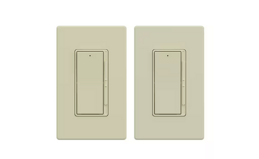 Slide 300-Watt Single Pole 3-Way Dimmer, Rocker Paddle, Wall Plate Included, Light Almond (2-Pack) - 91006206328