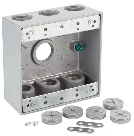 2-Gang Metallic Weatherproof Box with (7) 3/4 in. Holes, Gray - 9689899