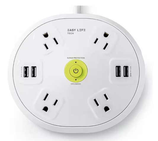 6 ft. 4-Outlet, 4-USB, Round Hub Surge Protector - White - 91007323252