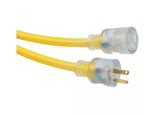 100 ft. 10/3 SJTW Extra Heavy-Duty 15-Amp General Purpose High Visibility Extension Cord with Lighted End, Yellow - 91004948308