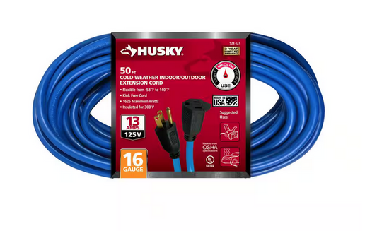 50 ft. 16/3 Medium Duty Cold Weather Indoor/Outdoor Extension Cord, Blue - 9528427