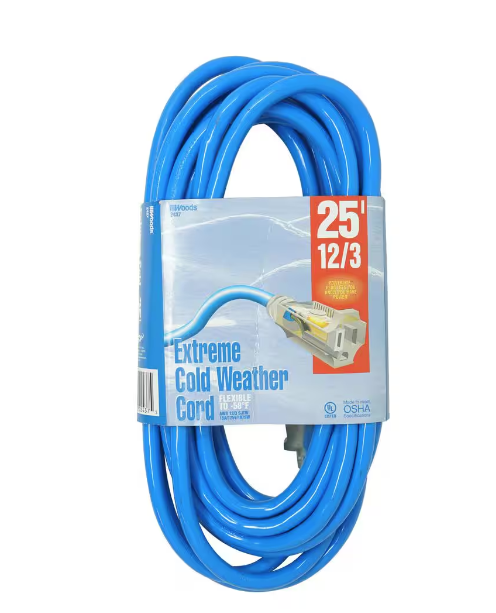 25 ft. 12/3 SJTW Extreme Low-Temp Outdoor Heavy-Duty Extension Cord with Power Light Plug