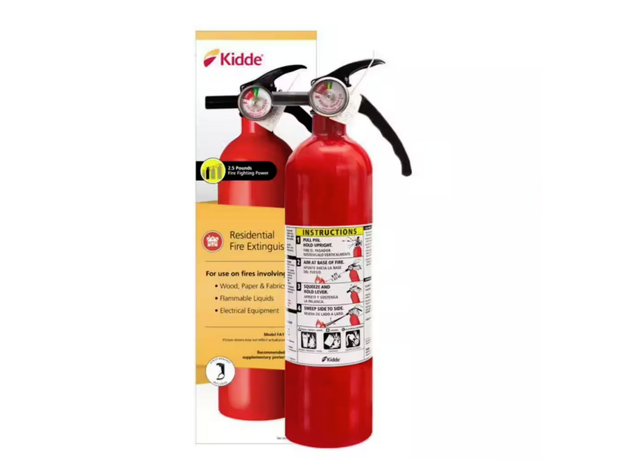 Basic Use Fire Extinguisher with Easy Mount Bracket & Strap, 1-A:10-B:C, Dry Chemical, One-Time Use - 91002763585