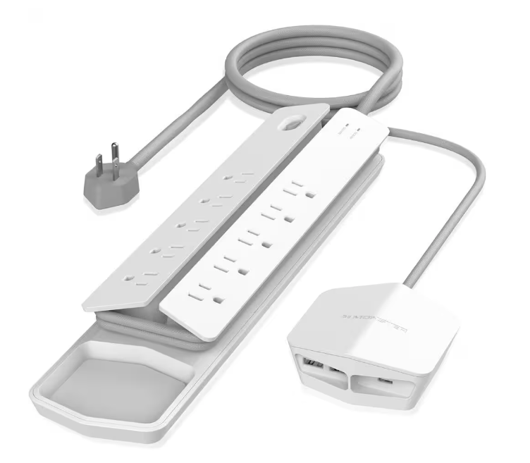 10-Outlets XL Power Strip Surge Protector with Detachable USB Power Strip (20-Watt) in White - 91012166226