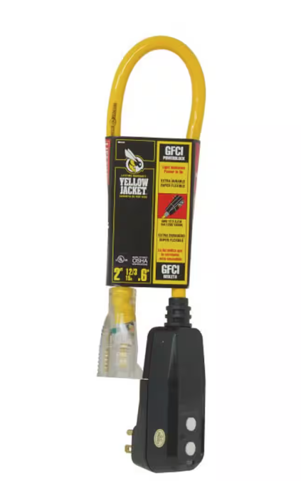 2 ft. 12/3 SJTW Right Angle GFCI Heavy-Duty Extension Cord with Power Light Plug - 91000497526
