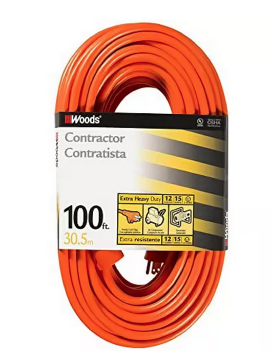 100 ft. 12/3 SJTW Outdoor Heavy-Duty Extension Cord, Orange - 91002932037