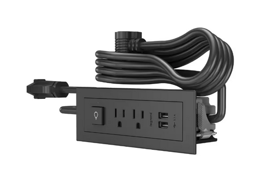 6 ft. Cord 15 Amp 2-Outlet and 2 Type A USB radiant Recessed Furniture Power Strip in Black - 91005774597