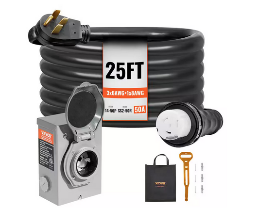 25 ft. 50 Amp 125-Volt Generator Extension Cord and Power Inlet Box Kit STW 6/3 plus 8/1 AWG Cord w/Twist Lock Connector - 91012168681