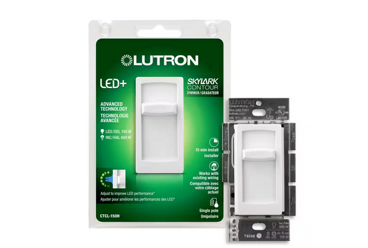 Skylark Contour Slide LED+ Dimmer Switch for LED and Incandescent Bulbs, 150-Watt/Single-Pole, White (CTCL-150H-WH) - 91002539284