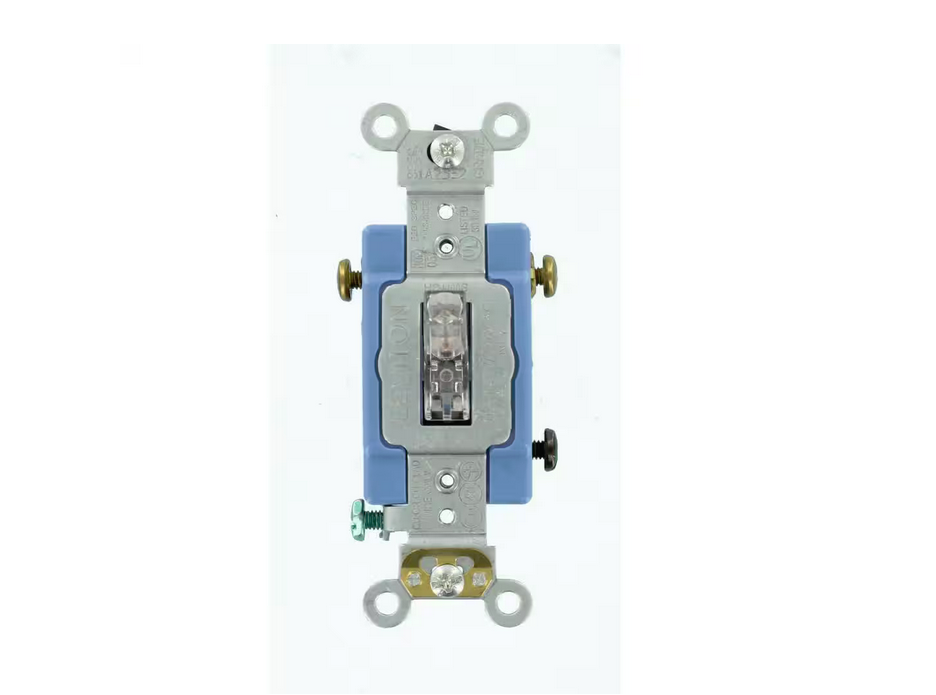15 Amp Industrial Grade Heavy Duty 3-Way Lighted Handle Toggle Switch, Clear