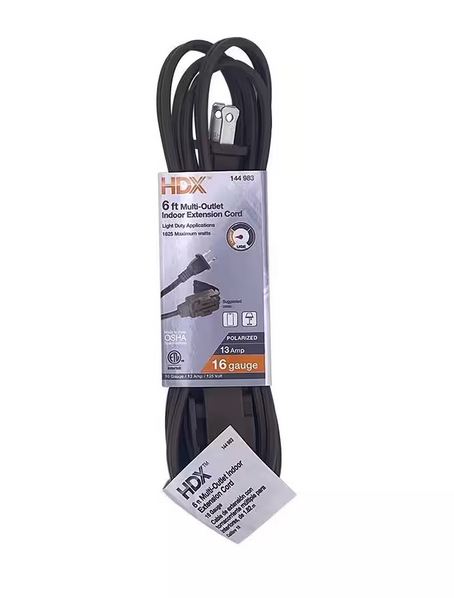 6 ft. 16/2 Light Duty Indoor Extension Cord, Brown - 9144983