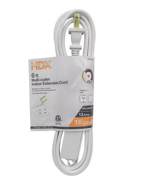 6 ft. 16/2 Light Duty Indoor Extension Cord, White - 9145017