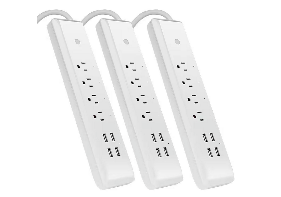 5 ft. Cord 15-Amp Alexa / Google Assistant Compatible Smart Wi-Fi 4-Outlet Power Strip with 4-USB Ports, White (3-Pack) - 91006376695