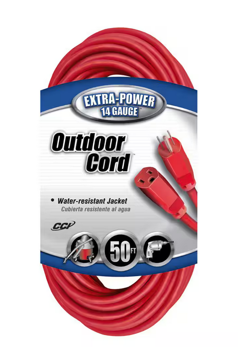 50 ft. 14/3 SJTW Outdoor Medium-Duty Extension Cord, Red - 91004088131