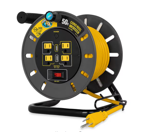 50ft. Cord 14/3 Gauge, 13Amp Extension Cord Reel with 4- Outlets and 2-USB Ports - 91010997100