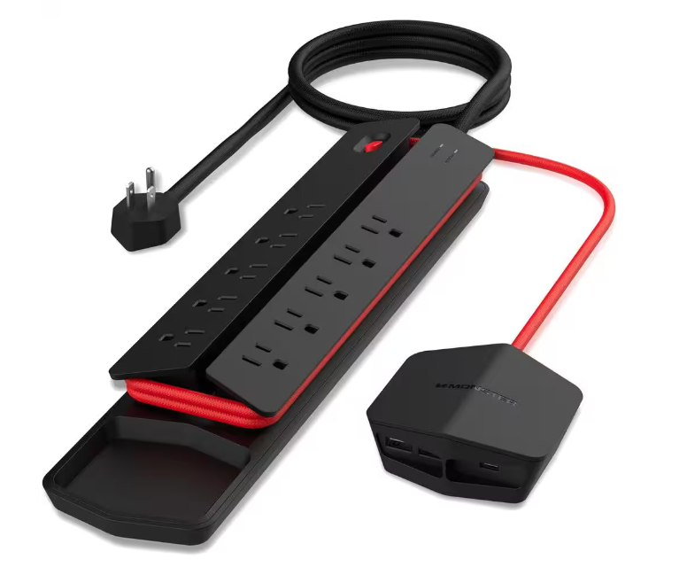 10-Outlets XL Power Strip Surge Protector with Detachable USB Power Strip (20-Watt) in Black - 91012166229
