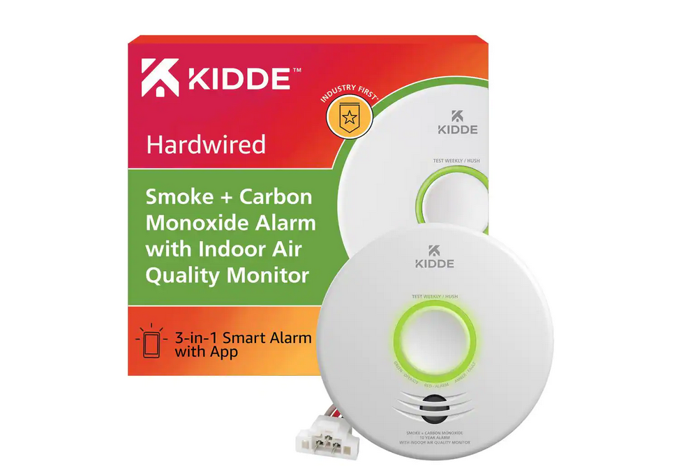 Smart Smoke and Carbon Monoxide Detector with Indoor Air Quality Monitor, Hardwired, 10-Year Lithium Backup Battery - 91007619831