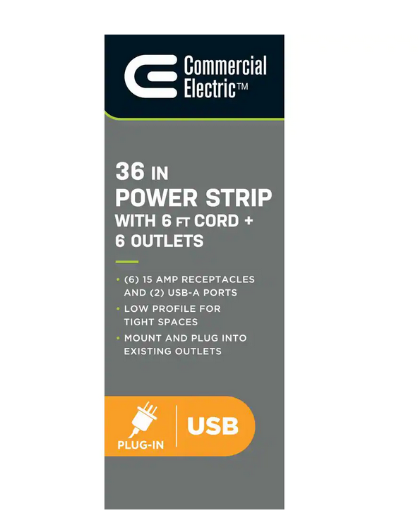 6-Outlet 2 USB Metal Power Strip, Black - 91007202846