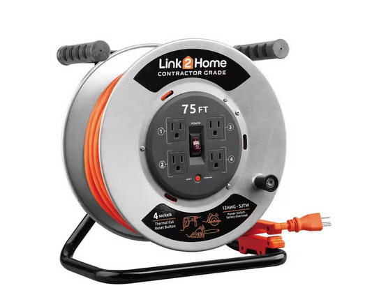 75 ft. 12/3 Extension Cord Storage Reel with 4 Grounded Outlets and Overload Protection - 91005525232