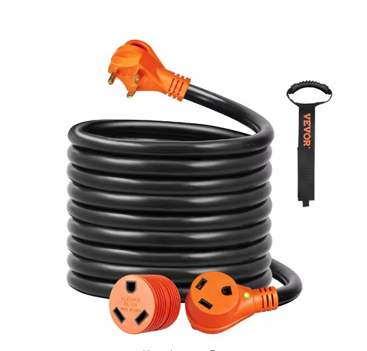 Generator Power Cord 25 ft. 10/3 AWG STW 30 Amp Heavy-Duty RV Extension Cord TT-30 Plug with LED Indicator 15A Adapter - 91011140691