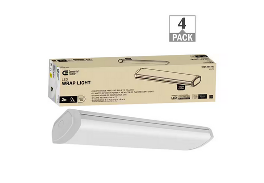 2 ft. 32-Watt Equivalent 1800 Lumens White Integrated LED Shop Light Garage Light Workshop 4000K Bright White (4-Pack) - 91009542143