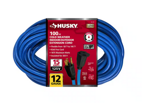 100 ft. 12/3 Medium Duty Cold Weather Indoor/Outdoor Extension Cord, Blue - 9384208