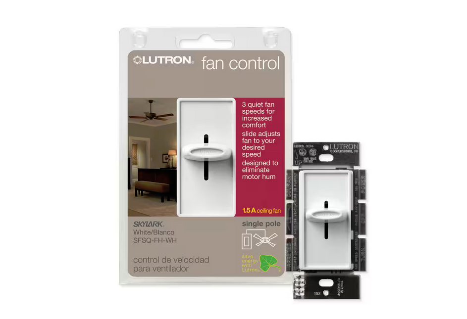 Skylark Fan Control, 3-Speed, 1.5-Amp/Single-Pole, White (SFSQ-FH-WH) - 9256883