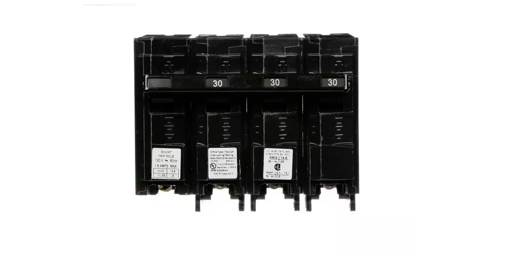 30 Amp Three-Pole Type QP Circuit Breaker with 120-Volt Shunt Trip