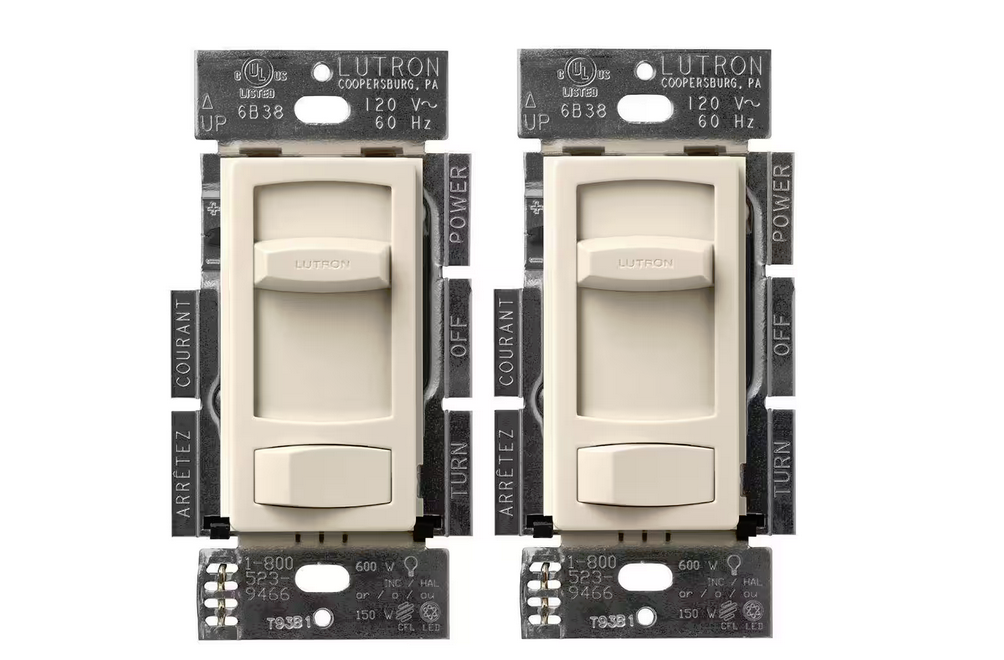 Skylark Contour LED+ Dimmer Switch for LED Bulbs, Single-Pole or 3-Way, Light Almond (CTCL-P-2PK-LA) (2-Pack)