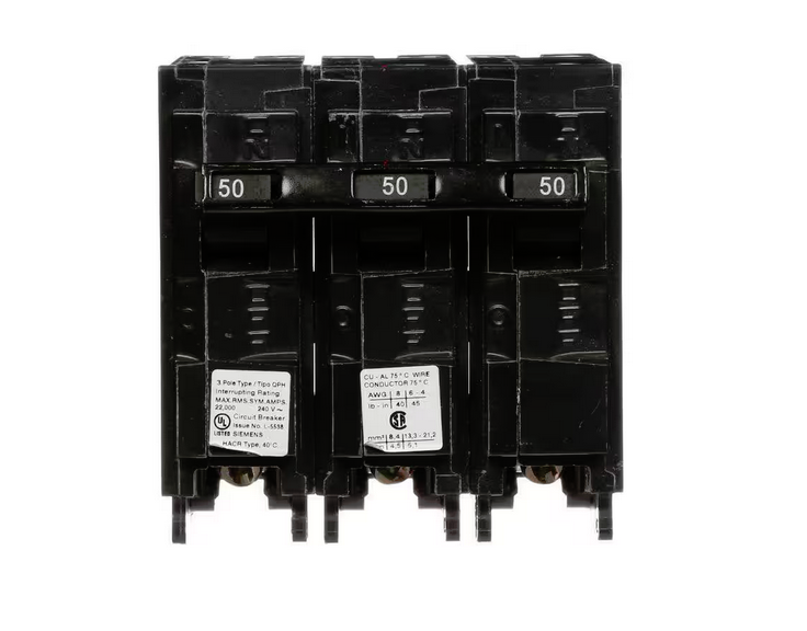 50 Amp Three-Pole Type QPH 22kA Circuit Breaker