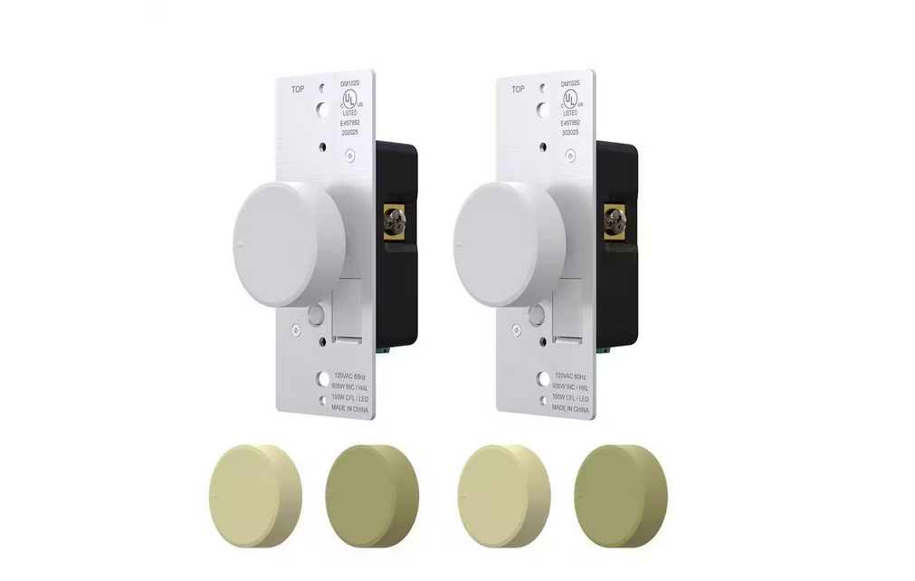 Rotary Dimmer Switch for Dimmable LED, CFL and Incandescent Bulbs, Single Pole/ 3-Way, White/Ivory/light Almond (2-Pack) - 91006608237