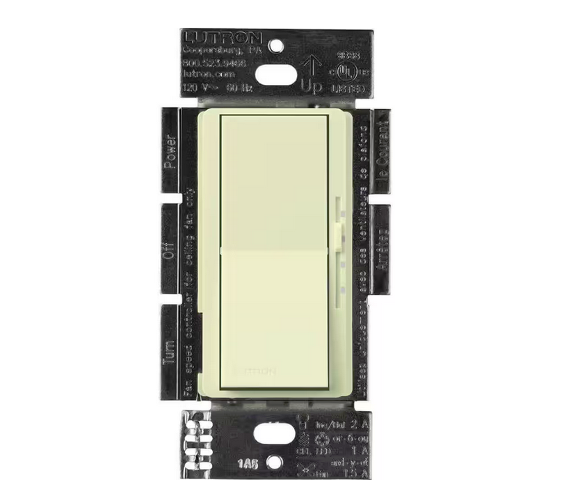Diva 3-Speed Fan Control and Light Switch, Single-Pole/3-Way, 1.5A Fan/1A LED, Almond (DVFSQ-LF-AL) - 91002765057