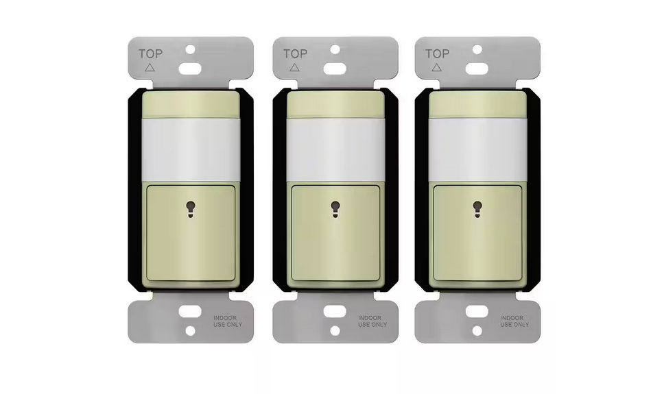 1.25 Amp Single Pole Motion Sensor Switch, No Neutral Required, Ivory (3-Pack) - 91009964540