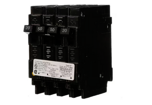 Triplex 2-Outer 20 Amp Single-Pole and 1-Inner 50 Amp Double-Pole Circuit Breaker - 9328129