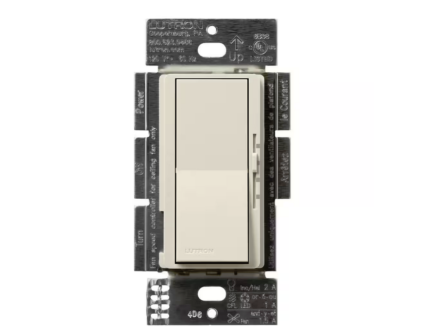 Diva 3-Speed Fan Control and Light Switch, Single-Pole/3-Way, 1.5A Fan/1A LED, Pumice (DVSCFSQ-LF-PM) - 91009500847