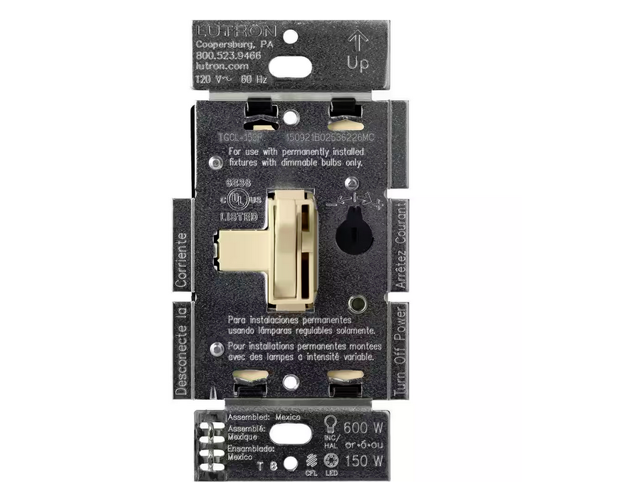 Toggler LED+ Dimmer Switch for Dimmable LED and Incandescent Bulbs, 150W LED/Single-Pole or 3-Way, Ivory (TGCL-153PH-IV) - 9527405