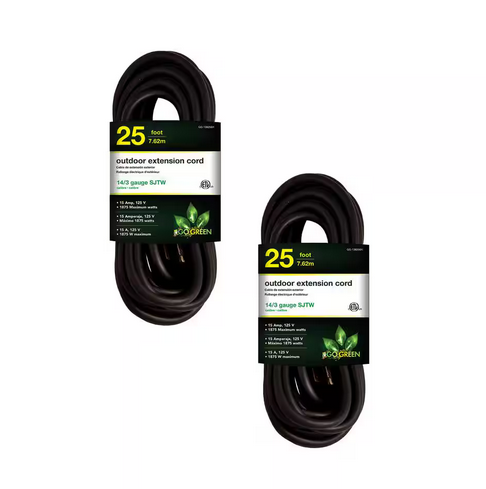 25 ft. 14/3 SJTW Outdoor Extension Cord - Black (2-Pack)
