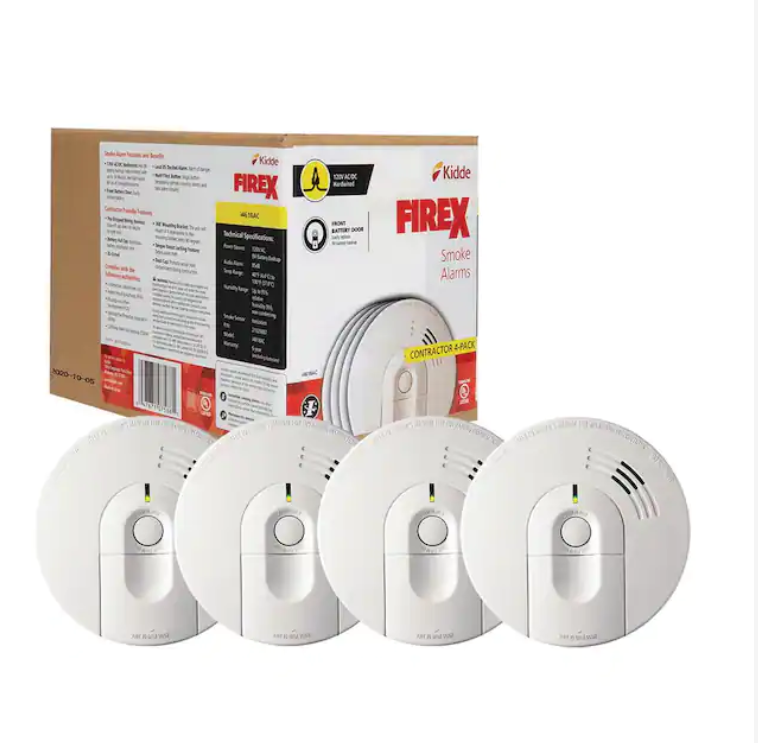 Firex Smoke Detector, Hardwired with nine-V Battery Backup & Front-Load Battery Door, Smoke Alarm, 4-Pack - 9802605