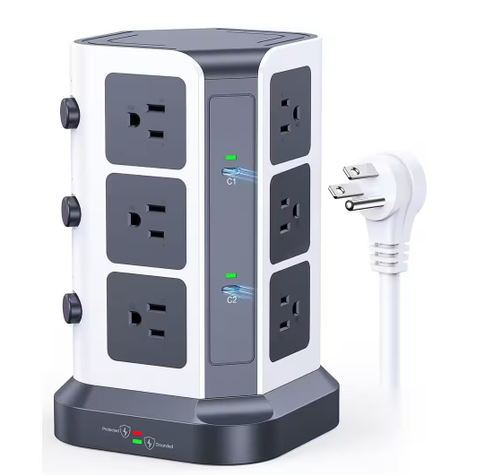 65-Watt PD Power Strip Tower Surge Protector, Desktop Charging Station with 12 AC Outlets/2 USB-C/3 USB-A Ports, Cord - 91012223278