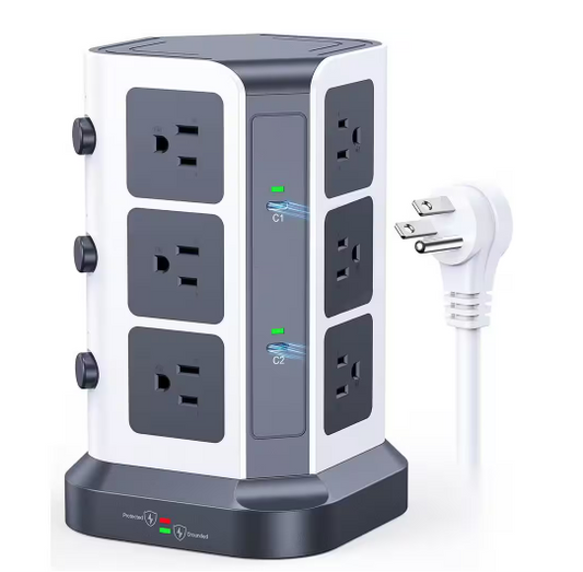 65-Watt PD Power Strip Tower Surge Protector, Desktop Charging Station with 12 AC Outlets/2 USB-C/3 USB-A Ports, Cord - 91012223278