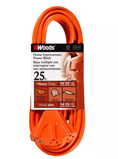 25 ft. 14/3 SJTW Multi-Outlet (3) Outdoor Heavy-Duty Extension Cord, Orange