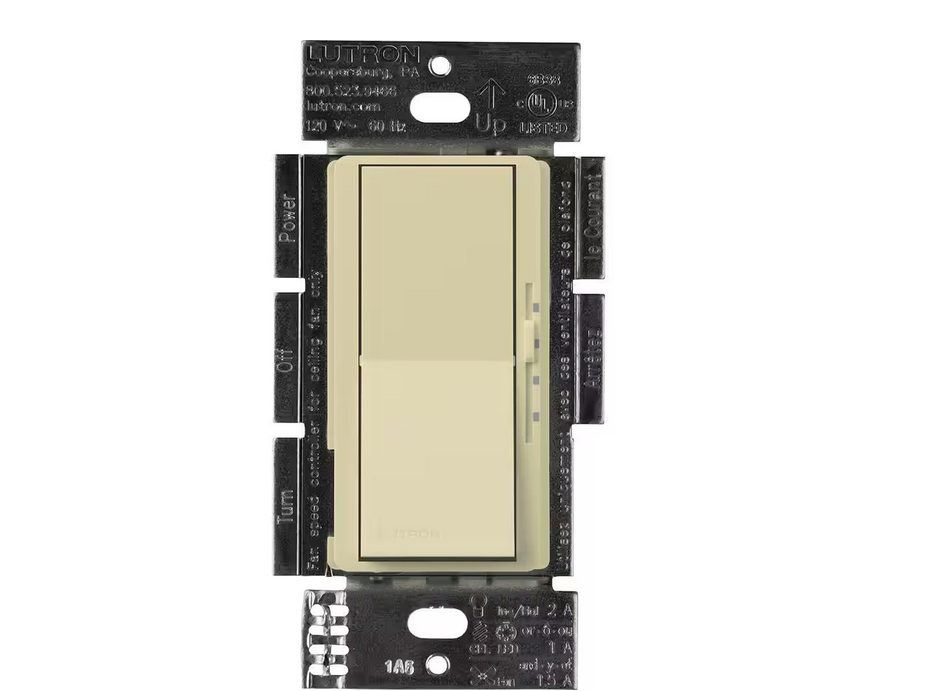 Diva 3-Speed Fan Control and Light Switch, Single-Pole/3-Way, 1.5A Fan/1A LED, Ivory (DVFSQ-LF-IV) - 91002765060