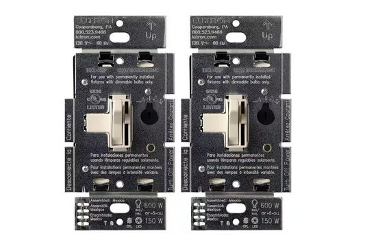 Toggler LED+ Dimmer Switch for Dimmable LED Bulbs, 150W LED/Single-Pole or 3-Way, Light Almond (TGCL-2PK-LA) (2-Pack)