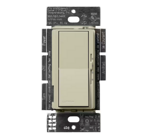 Diva 3-Speed Fan Control and Light Switch, Single-Pole/3-Way, 1.5A Fan/1A LED, Clay (DVSCFSQ-LF-CY) - 91009501016