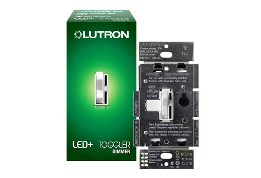Toggler LED+ Dimmer Switch for Dimmable LED and Incandescent Bulbs, 150W LED/Single-Pole or 3-Way, White (TGCL-153PR-WH) - 9420752
