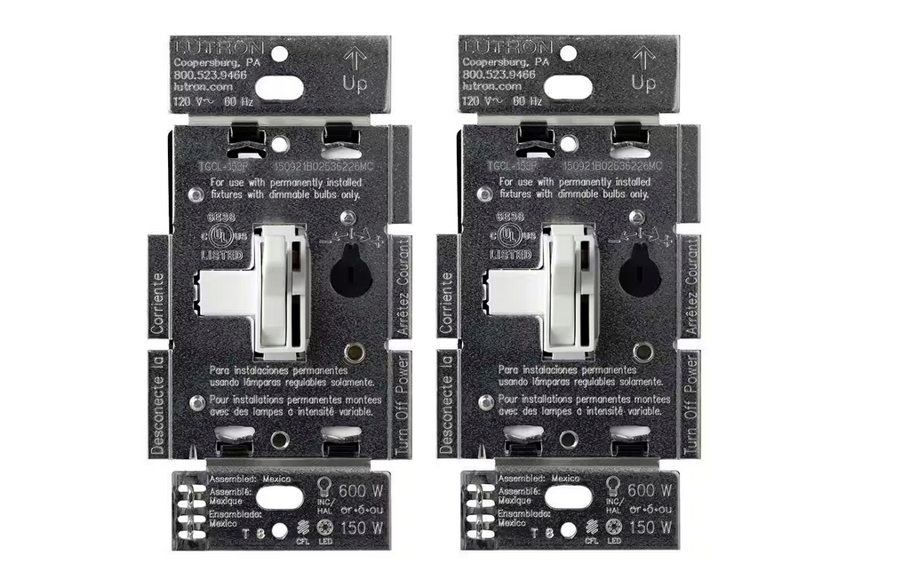 Toggler LED+ Dimmer Switch for Dimmable LED Bulbs, 150W LED/Single-Pole or 3-Way, White (TGCL-2PK-WH) (2-Pack)